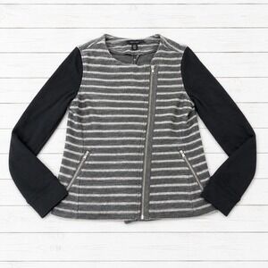 Paraphrase Womens Small‎ Asymmetrical Moto Jacket Gray Striped Knit Full Zip S